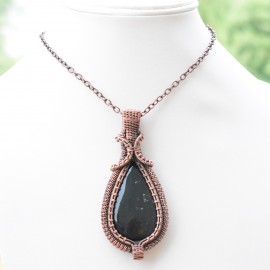 Blood Stone Gemstone Handmade Copper Wire Wrapped Pendant Jewelry 3.15 Inch BZ-143