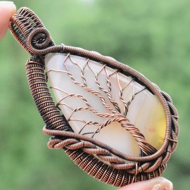 Bostwana Agate Gemstone Handmade Copper Wire Wrapped Pendant Jewelry 2.56 Inch BZ-147
