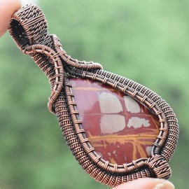 Noreena Jasper Gemstone Handmade Copper Wire Wrapped Pendant Jewelry 3.15 Inch BZ-149