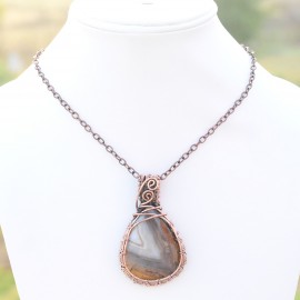Bostwana Agate Gemstone Handmade Copper Wire Wrapped Pendant Jewelry 2.36 Inch BZ-14
