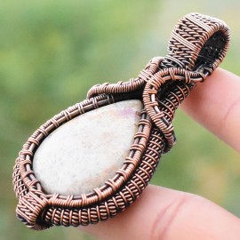 Fossil Coral Gemstone Handmade Copper Wire Wrapped Pendant Jewelry 2.76" BZ-150