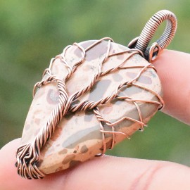 Coffee Jasper Gemstone Handmade Copper Wire Wrapped Pendant Jewelry 2.17 Inch BZ-153