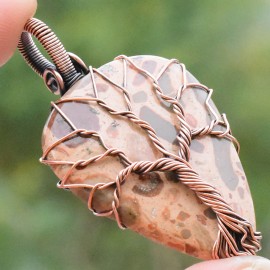 Coffee Jasper Gemstone Handmade Copper Wire Wrapped Pendant Jewelry 2.17 Inch BZ-153