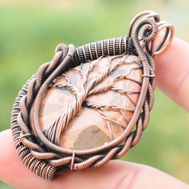 Coffee Jasper Gemstone Handmade Copper Wire Wrapped Pendant Jewelry 2.17 Inch BZ-157