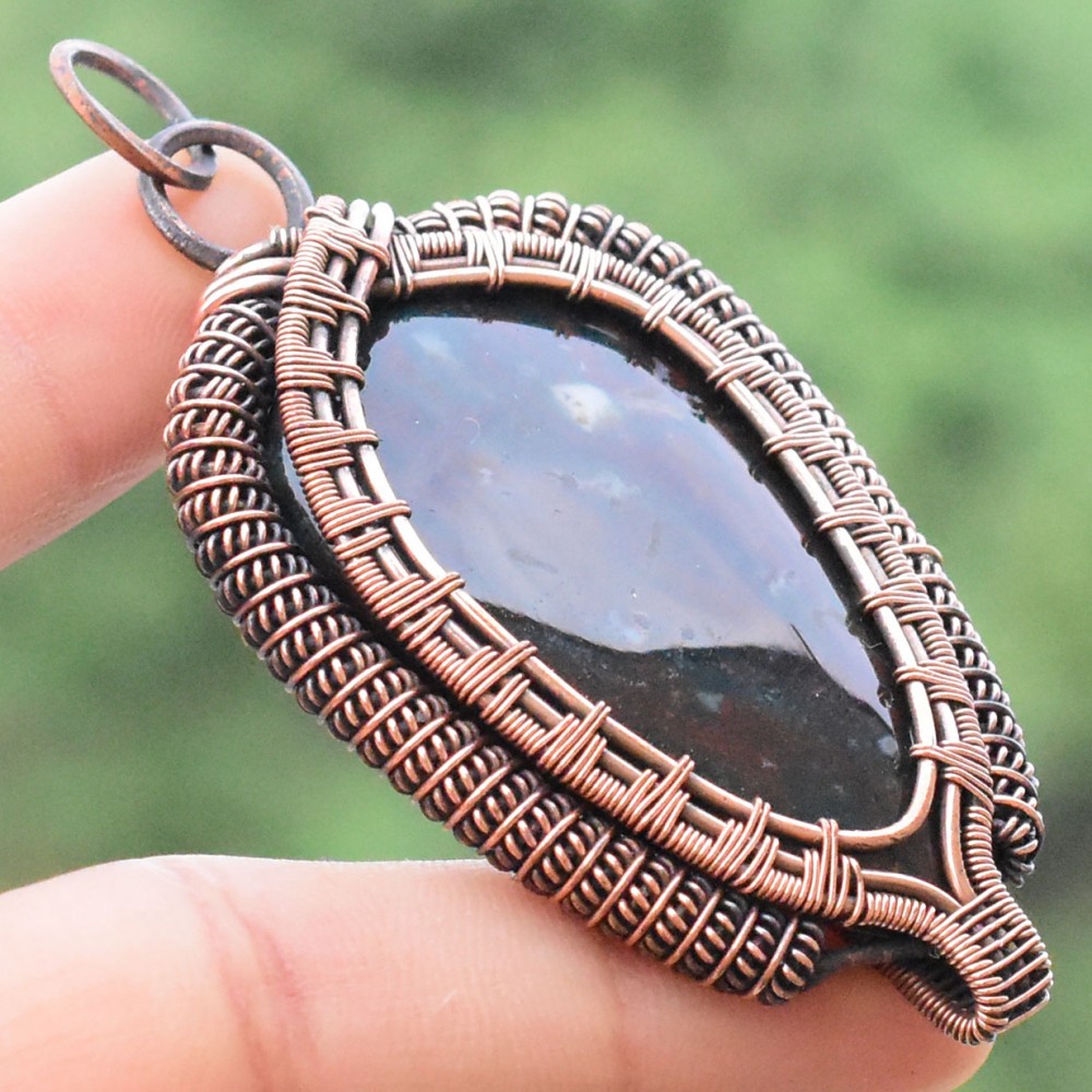 Blood Stone Gemstone Handmade Copper Wire Wrapped Pendant Jewelry 2.76 Inch BZ-158