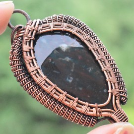 Blood Stone Gemstone Handmade Copper Wire Wrapped Pendant Jewelry 2.76 Inch BZ-158