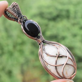 Solar Quartz Gemstone Handmade Copper Wire Wrapped Pendant Jewelry 3.35" BZ-159