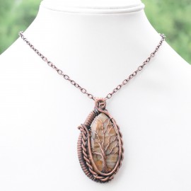 Crazy Lace Agate Gemstone Handmade Copper Wire Wrapped Pendant Jewelry 2.36" BZ-164