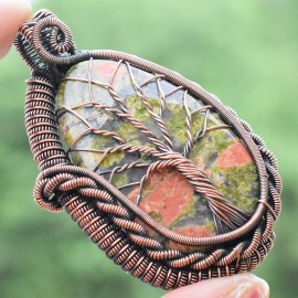 Unakite Gemstone Handmade Copper Wire Wrapped Pendant Jewelry 2.36 Inch BZ-168