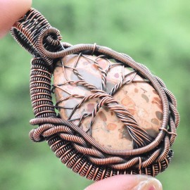 Coffee Jasper Gemstone Handmade Copper Wire Wrapped Pendant Jewelry 2.17 Inch BZ-169