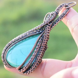Malachite Gemstone Handmade Copper Wire Wrapped Pendant Jewelry 3.35 Inch BZ-16
