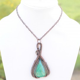 Malachite Gemstone Handmade Copper Wire Wrapped Pendant Jewelry 3.35 Inch BZ-16