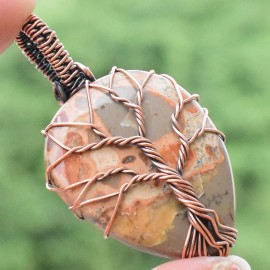 Coffee Jasper Gemstone Handmade Copper Wire Wrapped Pendant Jewelry 1.77 Inch BZ-174