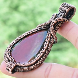 Ocean Jasper Gemstone Handmade Copper Wire Wrapped Pendant Jewelry 3.15" BZ-177