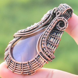 Bostwana Agate Gemstone Handmade Copper Wire Wrapped Pendant Jewelry 2.56 Inch BZ-17