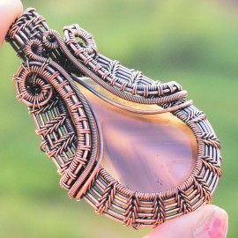 Bostwana Agate Gemstone Handmade Copper Wire Wrapped Pendant Jewelry 2.56 Inch BZ-17