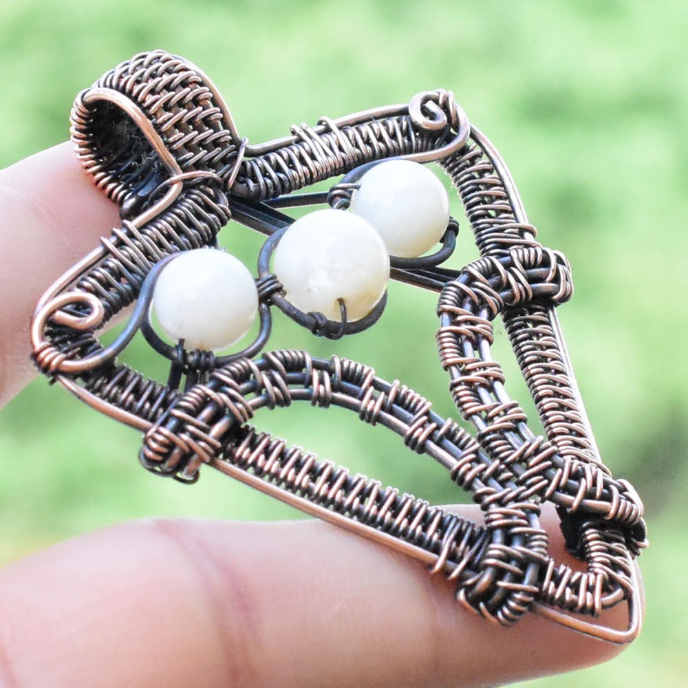 Moonstone Gemstone Handmade Copper Wire Wrapped Pendant Jewelry 2.36 Inch BZ-185