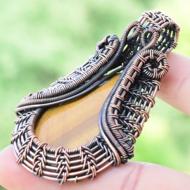 Tiger Eye Gemstone Handmade Copper Wire Wrapped Pendant Jewelry 2.56 Inch BZ-186