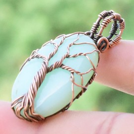 Chrysoprase Gemstone Handmade Copper Wire Wrapped Pendant Jewelry 1.77 Inch BZ-191