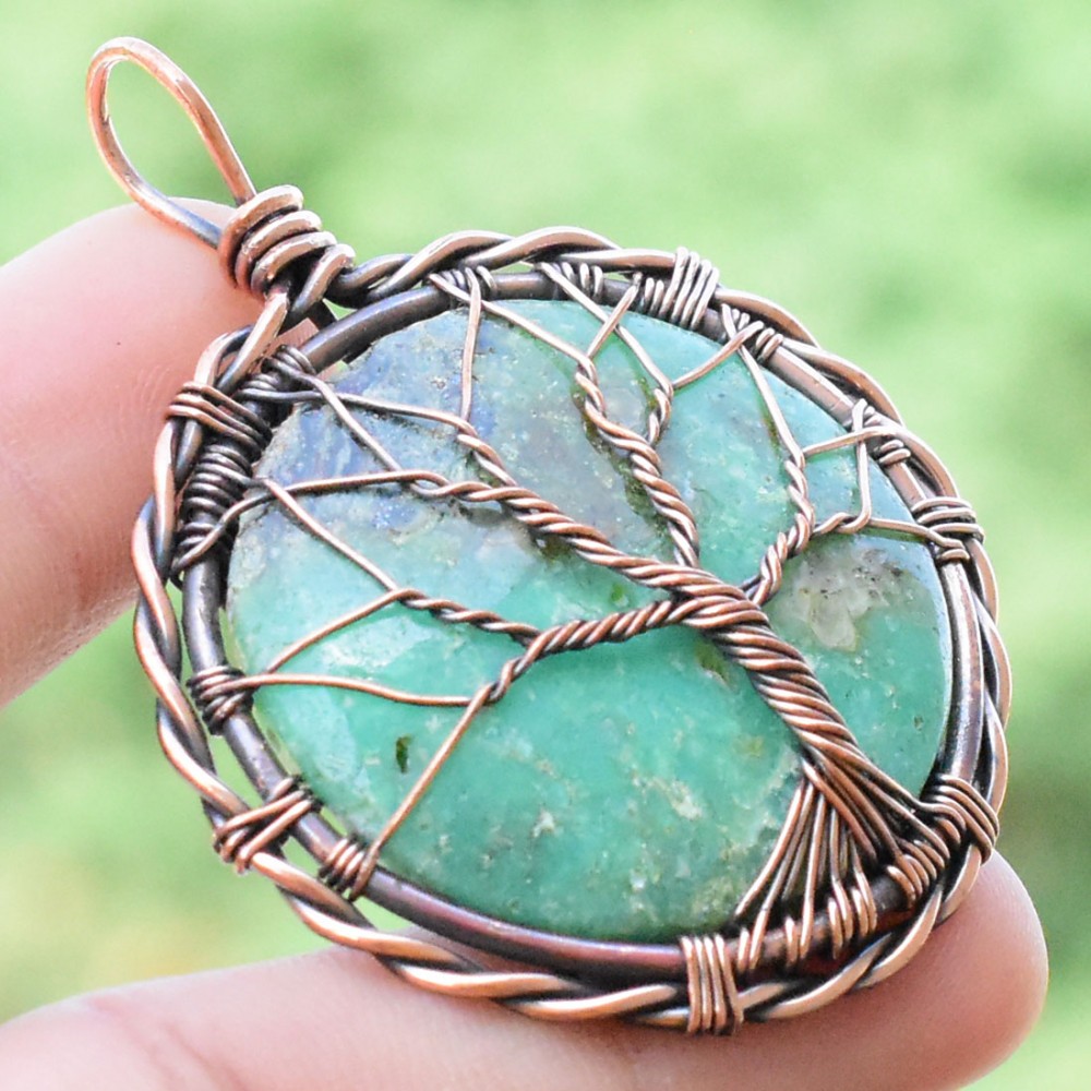 Variscite Gemstone Handmade Copper Wire Wrapped Pendant Jewelry 2.17 Inch BZ-194