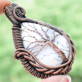 Dendrite Opal Gemstone Handmade Copper Wire Wrapped Pendant Jewelry 2.17 Inch BZ-195