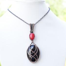Black Onyx Gemstone Handmade Copper Wire Wrapped Pendant Jewelry 3.74 Inch BZ-214