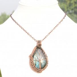 Labradorite Gemstone Handmade Copper Wire Wrapped Pendant Jewelry 2.56 Inch BZ-21