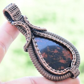 Mahogany Jasper Gemstone Handmade Copper Wire Wrapped Pendant Jewelry 2.96 Inch BZ-225