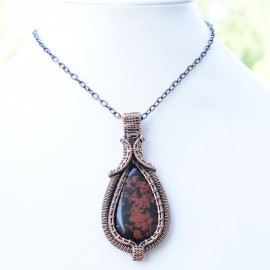 Mahogany Jasper Gemstone Handmade Copper Wire Wrapped Pendant Jewelry 3.15 Inch BZ-226