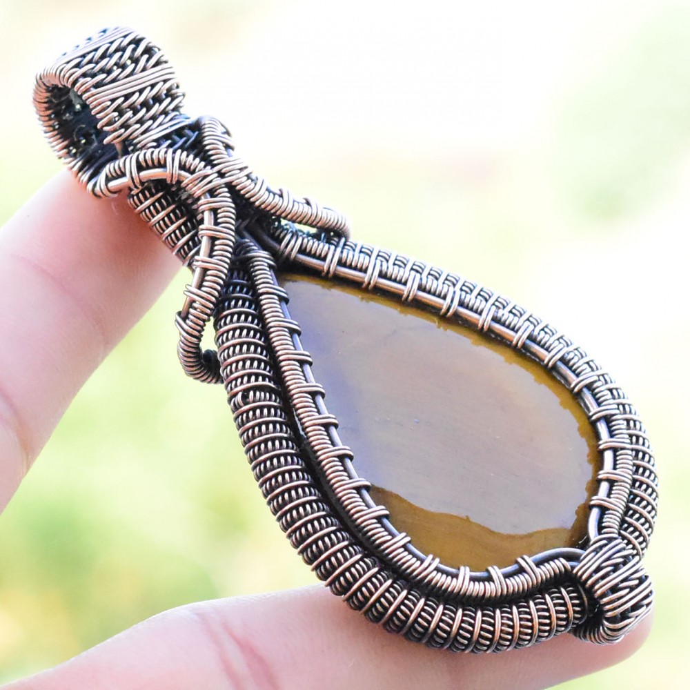 Tiger Eye Gemstone Handmade Copper Wire Wrapped Pendant Jewelry 2.96 Inch BZ-227