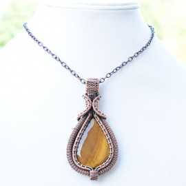 Tiger Eye Gemstone Handmade Copper Wire Wrapped Pendant Jewelry 2.96 Inch BZ-227