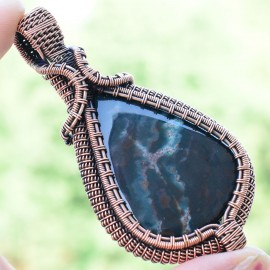 Ocean Jasper Gemstone Handmade Copper Wire Wrapped Pendant Jewelry 3.15" BZ-228