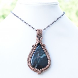 Ocean Jasper Gemstone Handmade Copper Wire Wrapped Pendant Jewelry 3.15" BZ-228