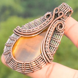 Tiger Eye Gemstone Handmade Copper Wire Wrapped Pendant Jewelry 2.76 Inch BZ-22