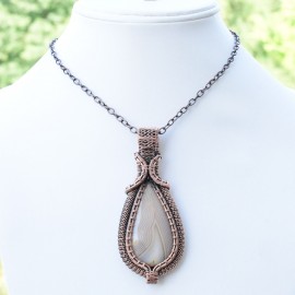 Bostwana Agate Gemstone Handmade Copper Wire Wrapped Pendant Jewelry 3.15 Inch BZ-233