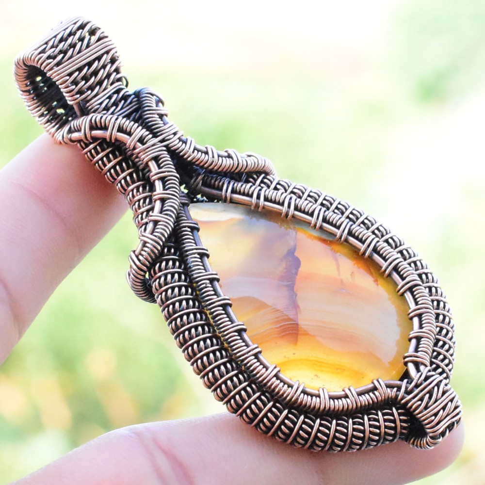 Montana Agate Gemstone Handmade Copper Wire Wrapped Pendant Jewelry 2.76 Inch BZ-234