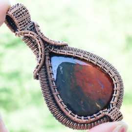 Ocean Jasper Gemstone Handmade Copper Wire Wrapped Pendant Jewelry 3.15" BZ-239
