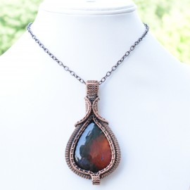 Ocean Jasper Gemstone Handmade Copper Wire Wrapped Pendant Jewelry 3.15" BZ-239