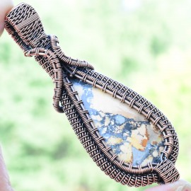 Maligano Jasper Gemstone Handmade Copper Wire Wrapped Pendant Jewelry 3.35 Inch BZ-243
