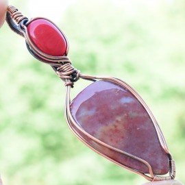 Red Moss Agate Gemstone Handmade Copper Wire Wrapped Pendant Jewelry 3.35 Inch BZ-249
