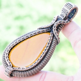 Mookaite Gemstone Handmade Copper Wire Wrapped Pendant Jewelry 3.35 Inch BZ-254