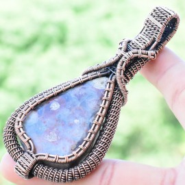 Crazy Lace Agate Gemstone Handmade Copper Wire Wrapped Pendant Jewelry 3.35" BZ-257