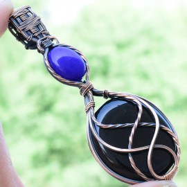 Black Onyx Gemstone Handmade Copper Wire Wrapped Pendant Jewelry 3.55 Inch BZ-261