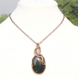Green Moss Agate Gemstone Handmade Copper Wire Wrapped Pendant Jewelry 2.36 Inch BZ-27