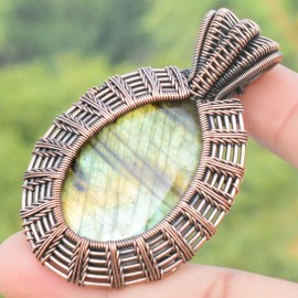 Labradorite Gemstone Handmade Copper Wire Wrapped Pendant Jewelry 2.36 Inch BZ-29