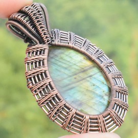 Labradorite Gemstone Handmade Copper Wire Wrapped Pendant Jewelry 2.36 Inch BZ-29