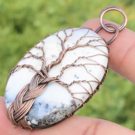 Dendrite Opal Gemstone Handmade Copper Wire Wrapped Pendant Jewelry 2.17" BZ-43