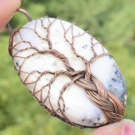 Dendrite Opal Gemstone Handmade Copper Wire Wrapped Pendant Jewelry 2.17" BZ-43