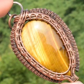 Tiger Eye Gemstone Handmade Copper Wire Wrapped Pendant Jewelry 2.76 Inch BZ-47