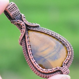 Tiger Eye Gemstone Handmade Copper Wire Wrapped Pendant Jewelry 3.15 Inch BZ-52